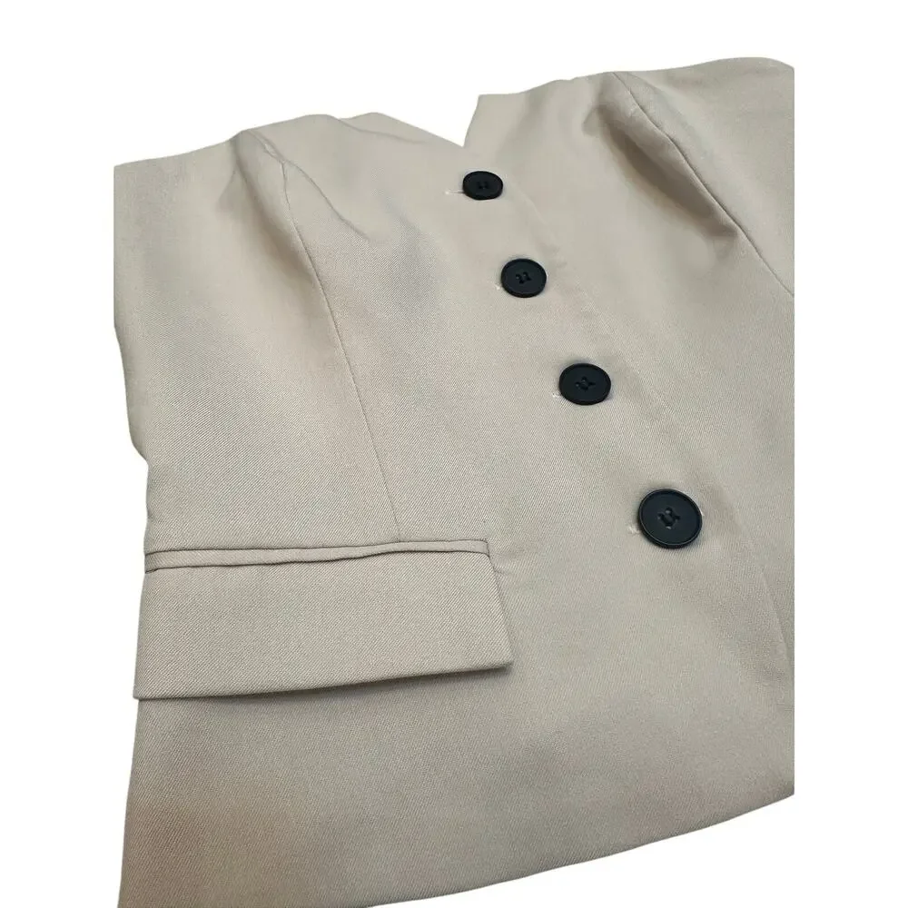 Sincerely Jules Strapless Peplum Bustier Top Beige Button Front Smocked Back - Picture 3 of 8